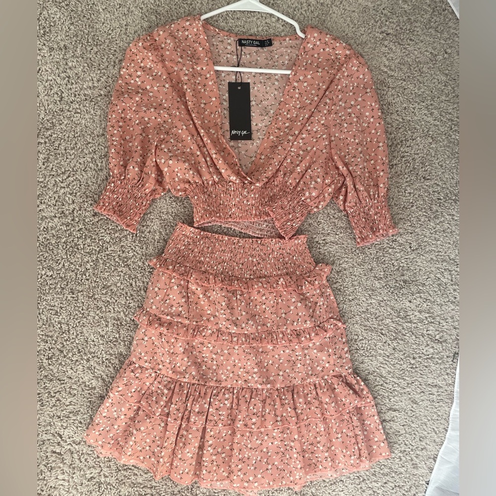 Pink Floral Top and Skirt Set